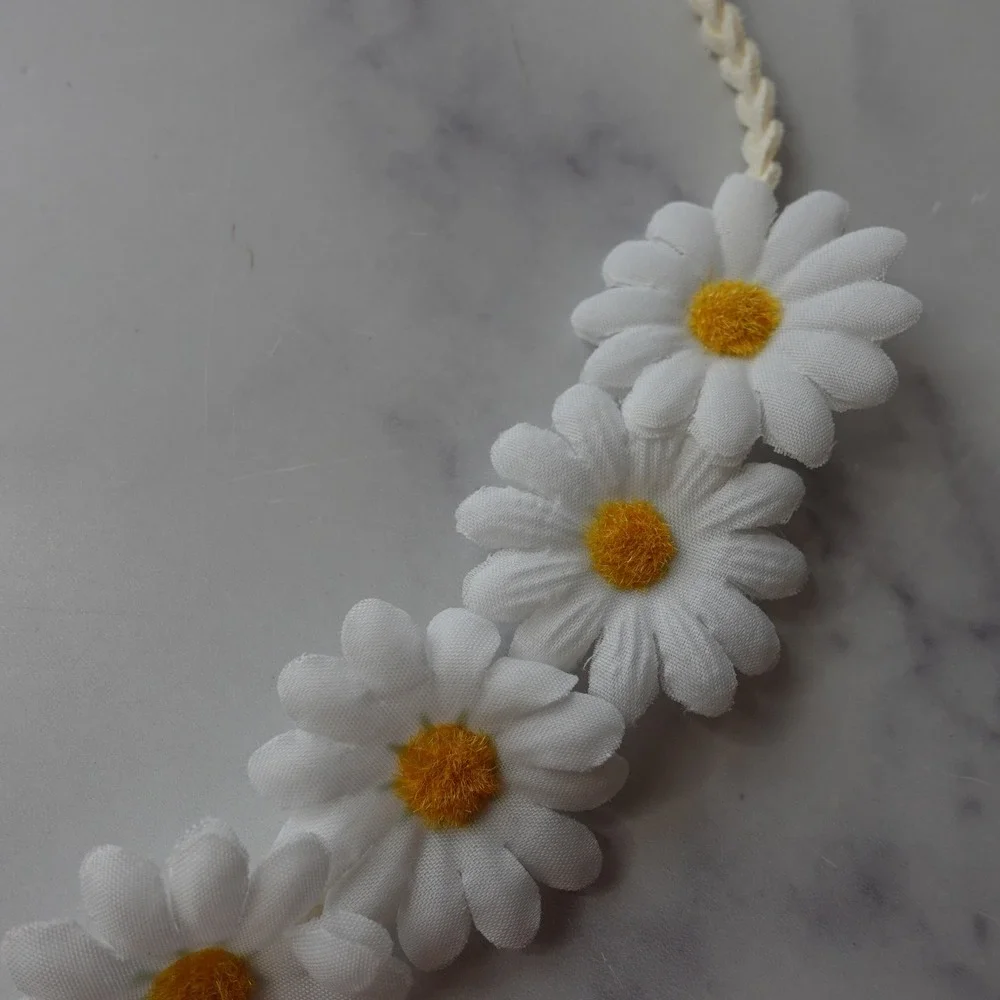 Daisy Flower Crown Headband Womens OS White Yellow Boho Festival Bridal Hippie